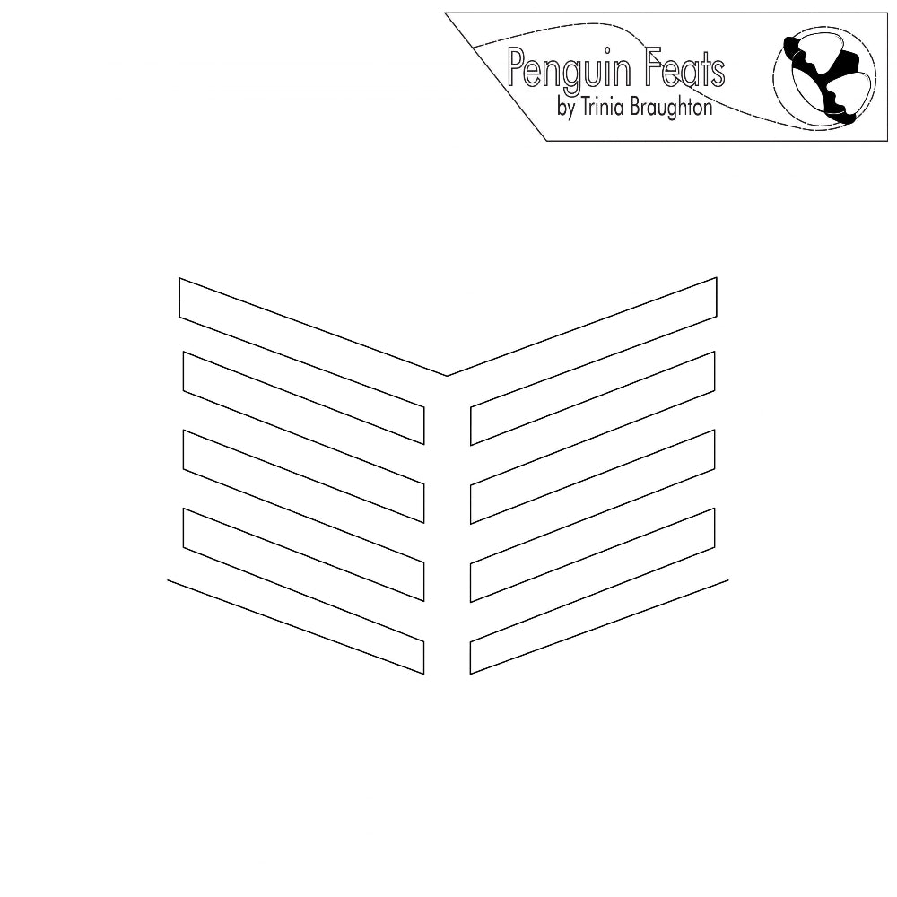 Continuous line Boxed Three design with text 'Penguin Feats by Trinia Braughton' at the top right corner on a white background.