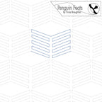 Continuous line geometric pattern and text 'Penguin Feats by Trinia Braughton' on a white background