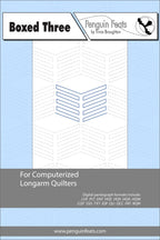 Penguin Feats design sheet for computerized longarm quilters with a blue and gray design on a white background.