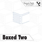 Geometric design and text 'Penguin Feats by Trinia Braughton' and 'Boxed Two'.