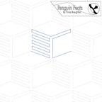 continuous line geometric design and text 'Penguin Feats by Trinia Braughton' on a white background