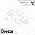 Design pattern with swirling lines and 'Penguin Feats' branding on a white background