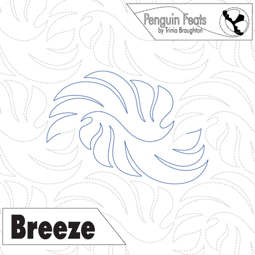 Design pattern with swirling lines and 'Penguin Feats' branding on a white background