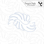 Quilting pantograph with swirling leaf design on a white background, featuring the brand 'Penguin Feats'