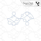 Continuous line design of geometric patterns and 'Penguin Feats' branding.