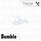 Outline of a bee with 'Bumble' text on a patterned background, featuring the brand 'Penguin Feats'.