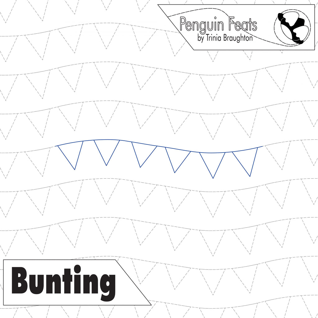 bunting design with a geometric pattern and 'Penguin Feats' branding.