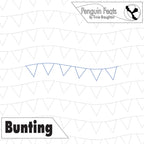 bunting design with a geometric pattern and 'Penguin Feats' branding.