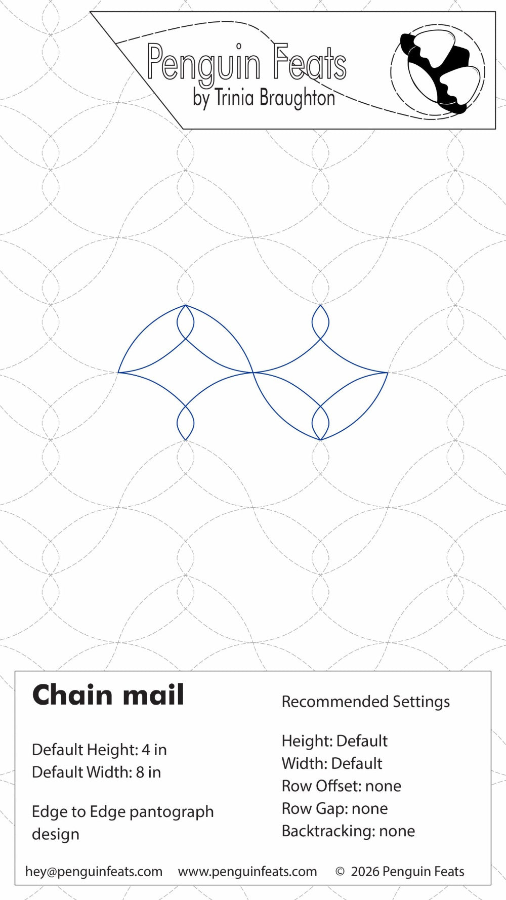Design settings for Chain Mail with loop and curve shapes and text on a white background