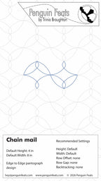 Design settings for Chain Mail with loop and curve shapes and text on a white background