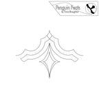 Black and white pattern with echoed lines and star drop on a white background with 'Penguin Feats' branding.