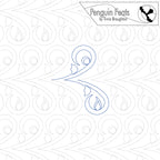 Continuous line design of flourish feathers and 'Penguin Feats' branding.