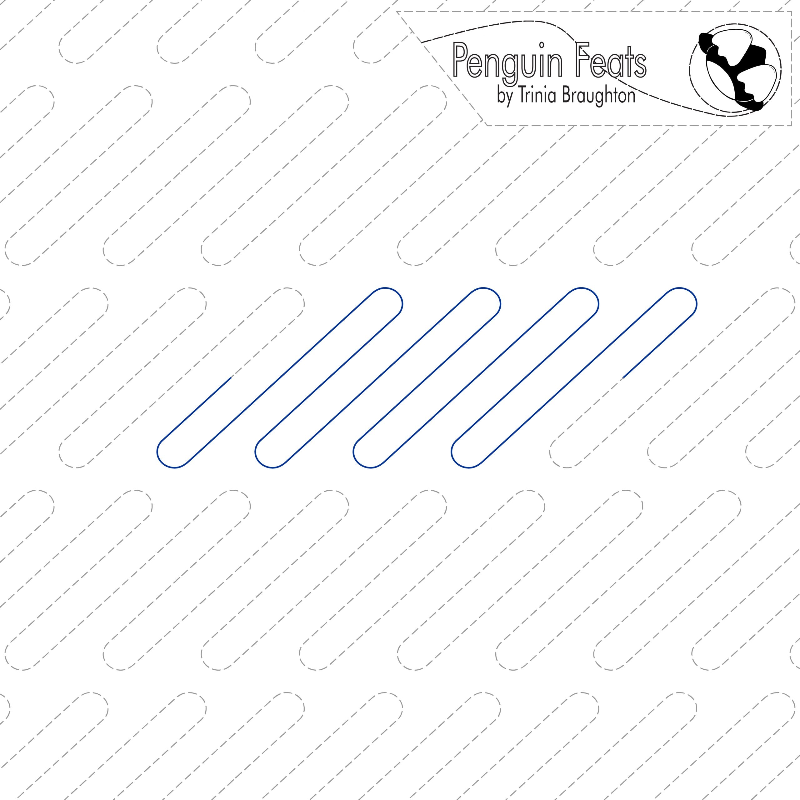 Patterned background with blue lines and 'Penguin Feats' branding.