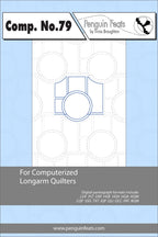 Design sheet for computerized longarm quilters with geometric shapes on a light blue background.
