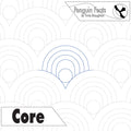 Patterned design with concentric circles and text 'Penguin Feats by Trinia Braughton' and 'Core'.