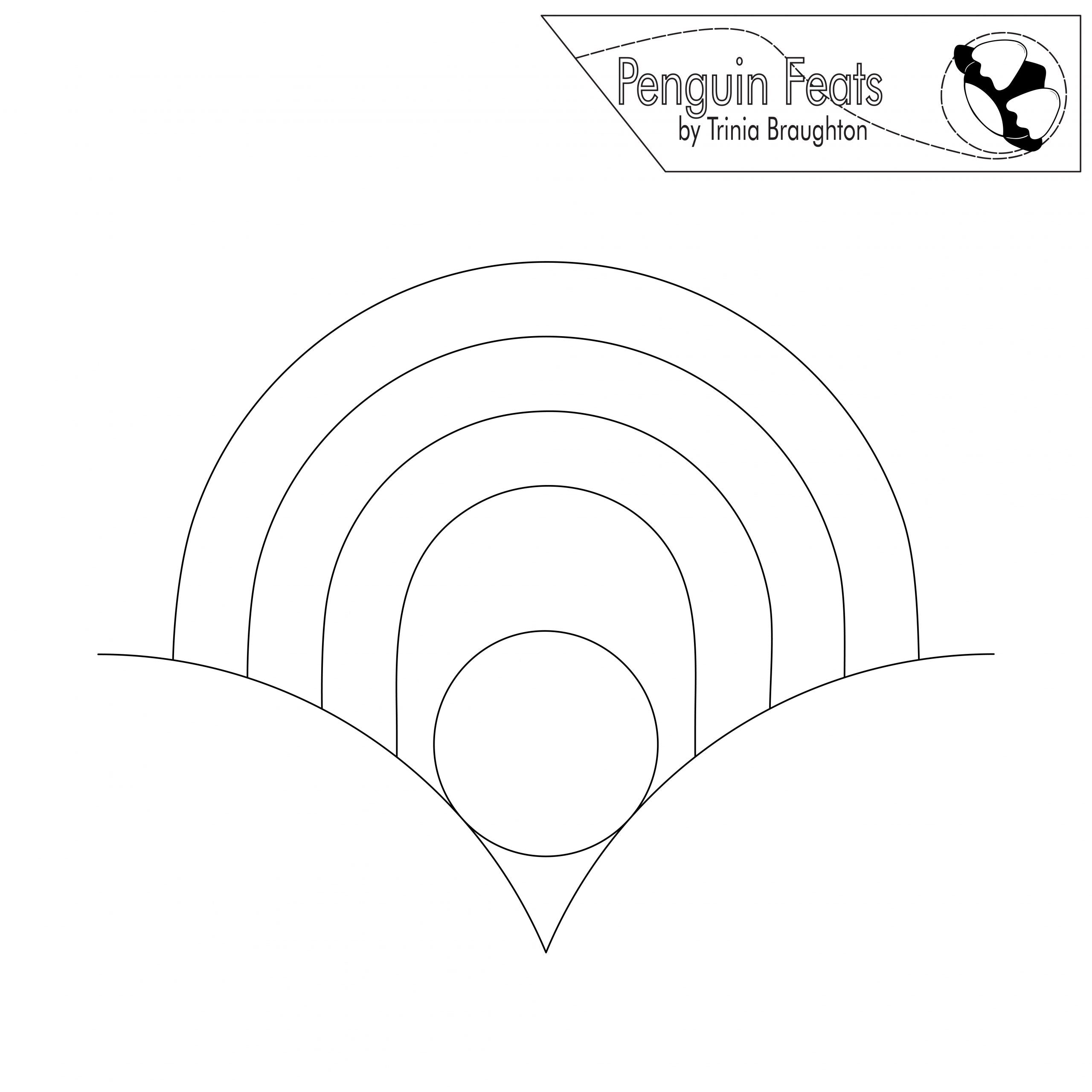 Outline of an arcing set of lines with a center circle and 'Penguin Feats' branding at the top.