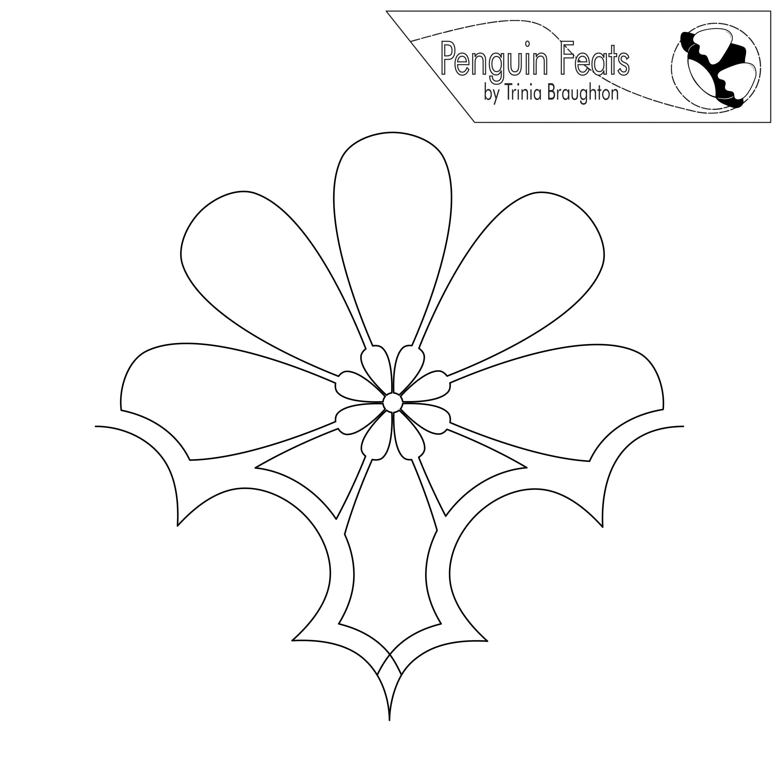 Black and white floral geometric design with 'Penguin Feats' logo at the top.