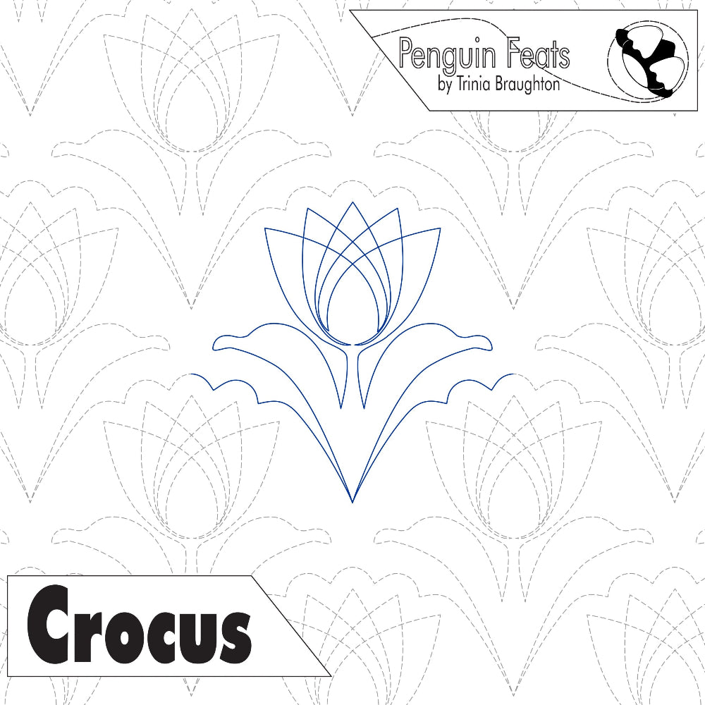 Design of a crocus flower with 'Penguin Feats' branding at the top and 'Crocus' text at the bottom.
