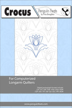 Design sheet for computerized longarm quilters with a blue flower pattern on a light blue background.