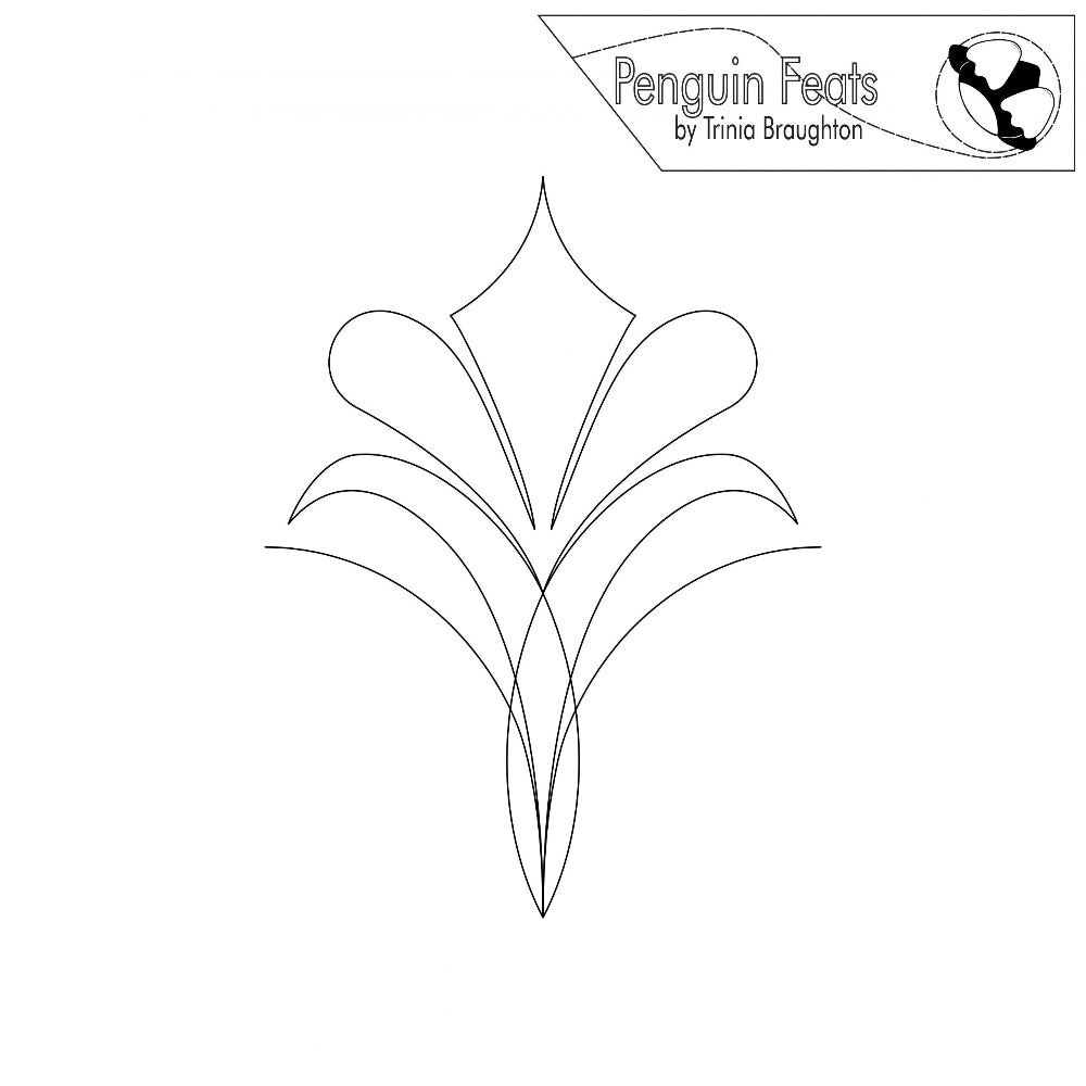 Black continuous floral design with 'Penguin Feats' logo at the top right corner on a white background.