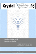 Quilting design info sheet for computerized longarm quilters with a blue and white pattern on a light blue background.