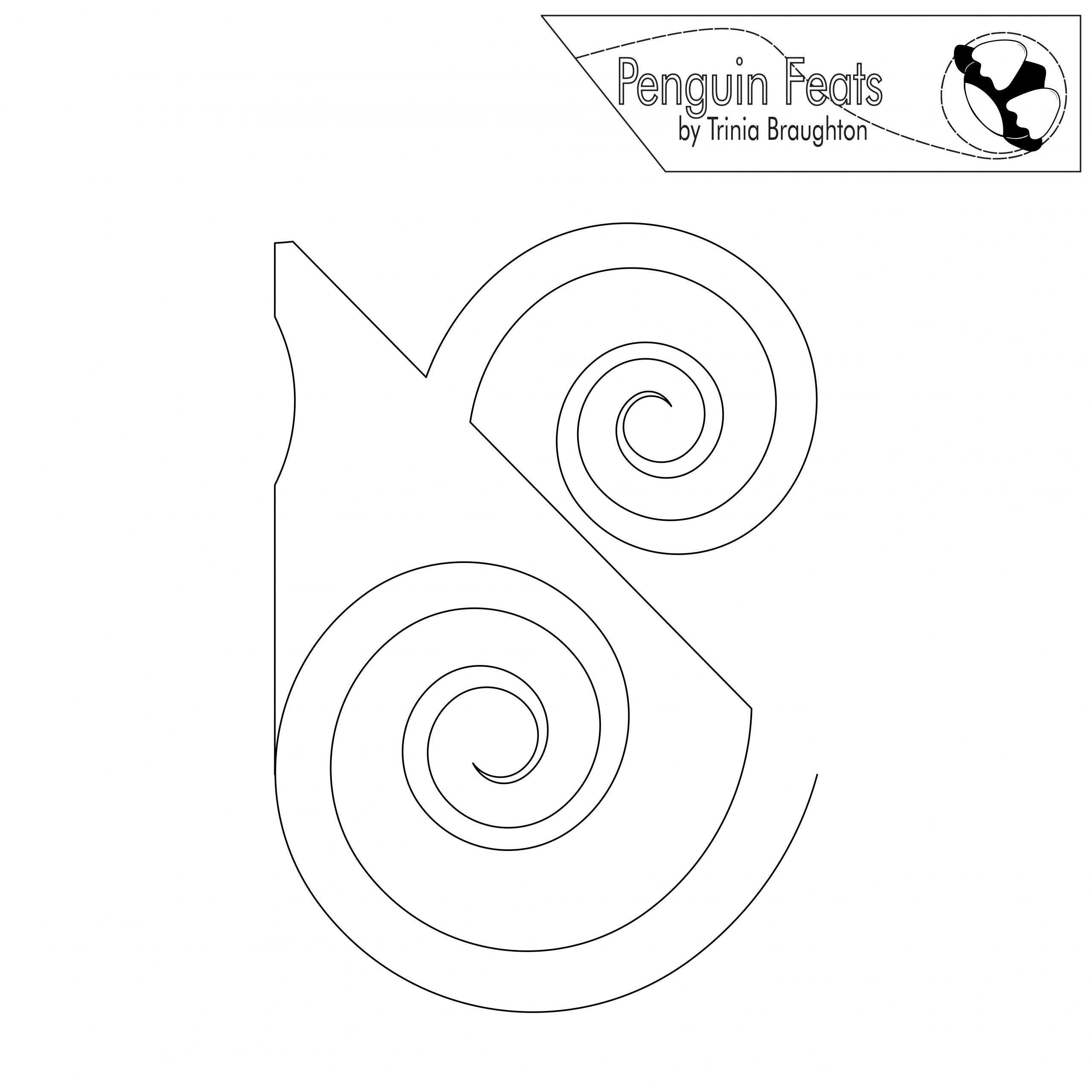 Black and white geometric design with 'Penguin Feats' logo at the top right corner on a white background.