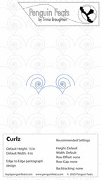 Design sheet for 'Curlz' pattern with Trinia Braughton's branding at the top.