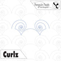 Pattern with spiral designs and 'Curlz' branding on a white background