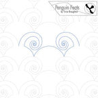 Pattern with spiral designs and 'Penguin Feats' branding on a white background