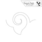 Outline of a repeating swirl design with 'Penguin Feats by Trinia Braughton' logo at the top.