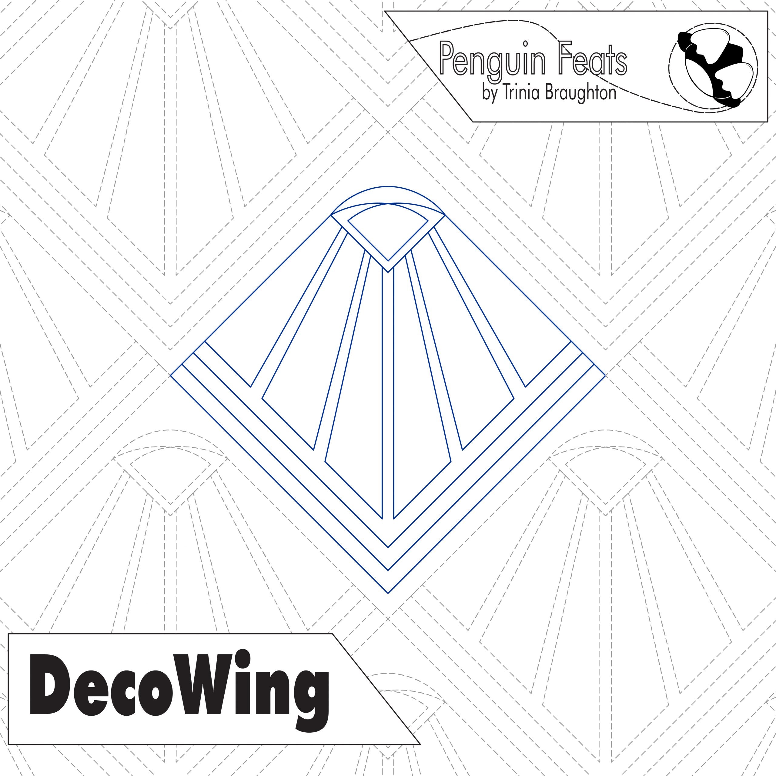 Quilting pattern with 'DecoWing' design and 'Penguin Feats' branding.