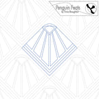 Quilting pattern with geometric design and 'Penguin Feats' branding.