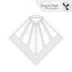 Black and white geometric design with 'Penguin Feats' logo at the top right corner on a white background.