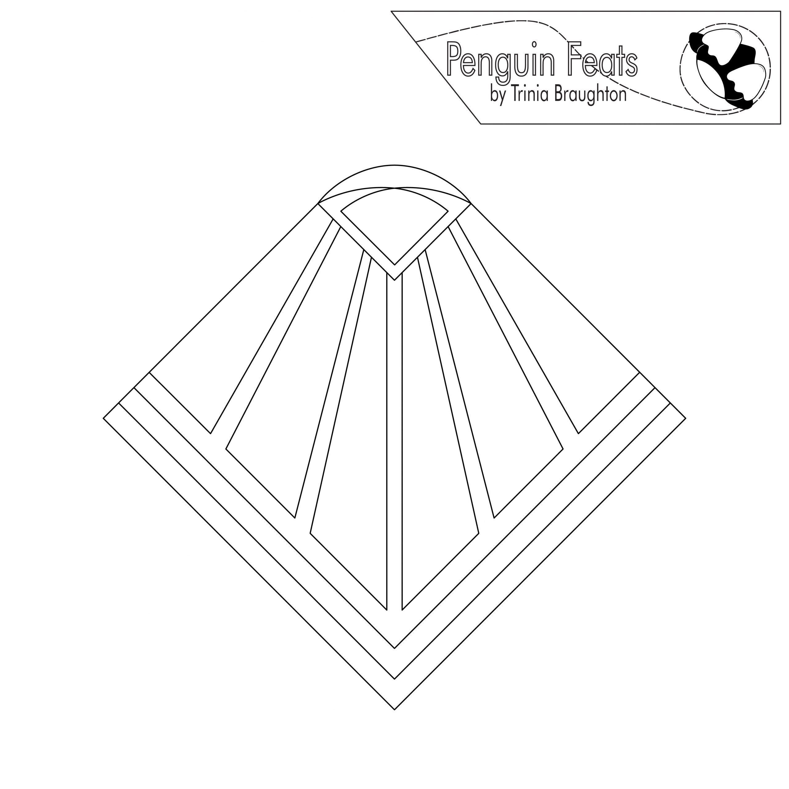 Black and white geometric design with 'Penguin Feats' logo at the top right corner on a white background.
