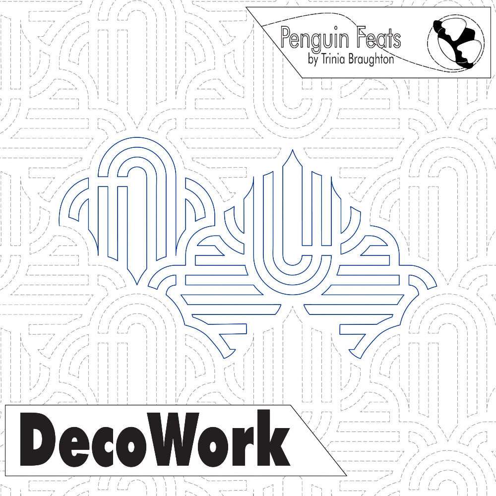 Decorative design with geometric patterns and 'DecoWork' branding on a white background