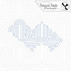 Continuous line design in blue of  geometric shapes and 'Penguin Feats' text by Trinia Braughton