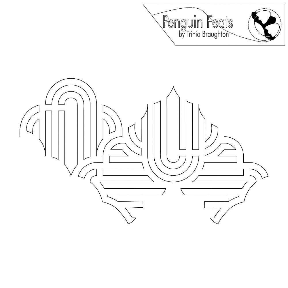 Continuous black line of geometric design with 'Penguin Feats' logo at the top
