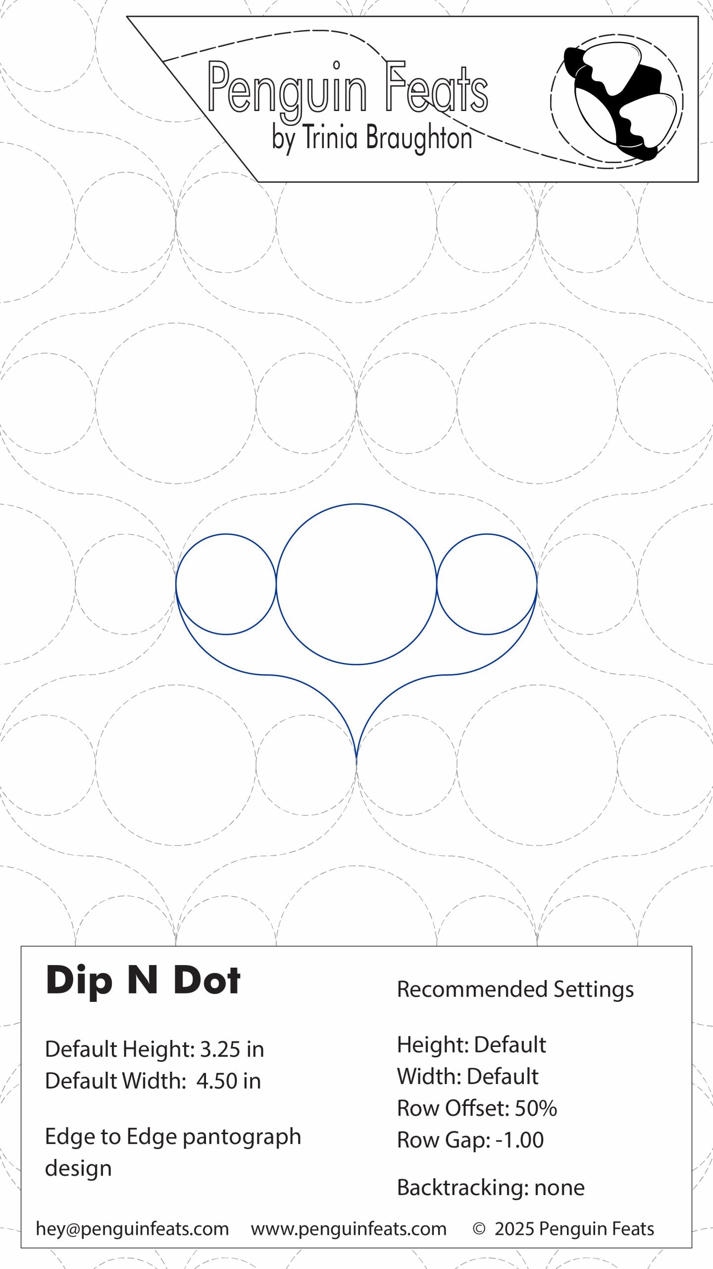 Design sheet with settings for Dip N Dot and Trinia Braughton's branding at the top.