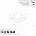 Pattern of circles titled 'Dip N Dot' with Penguin Feats branding on a white background