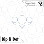 Pattern of circles titled 'Dip N Dot' with Penguin Feats branding on a white background