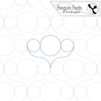 Continuous line pattern in blue of three circles over curves with 'Penguin Feats' by Trinia Braughton logo at the top.