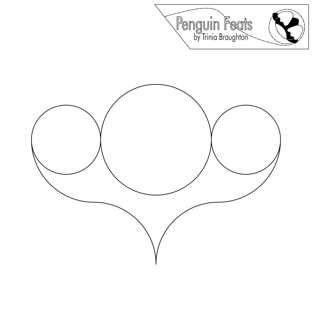 Continuous line in black of three circles over a curved line with 'Penguin Feats' branding at the top.