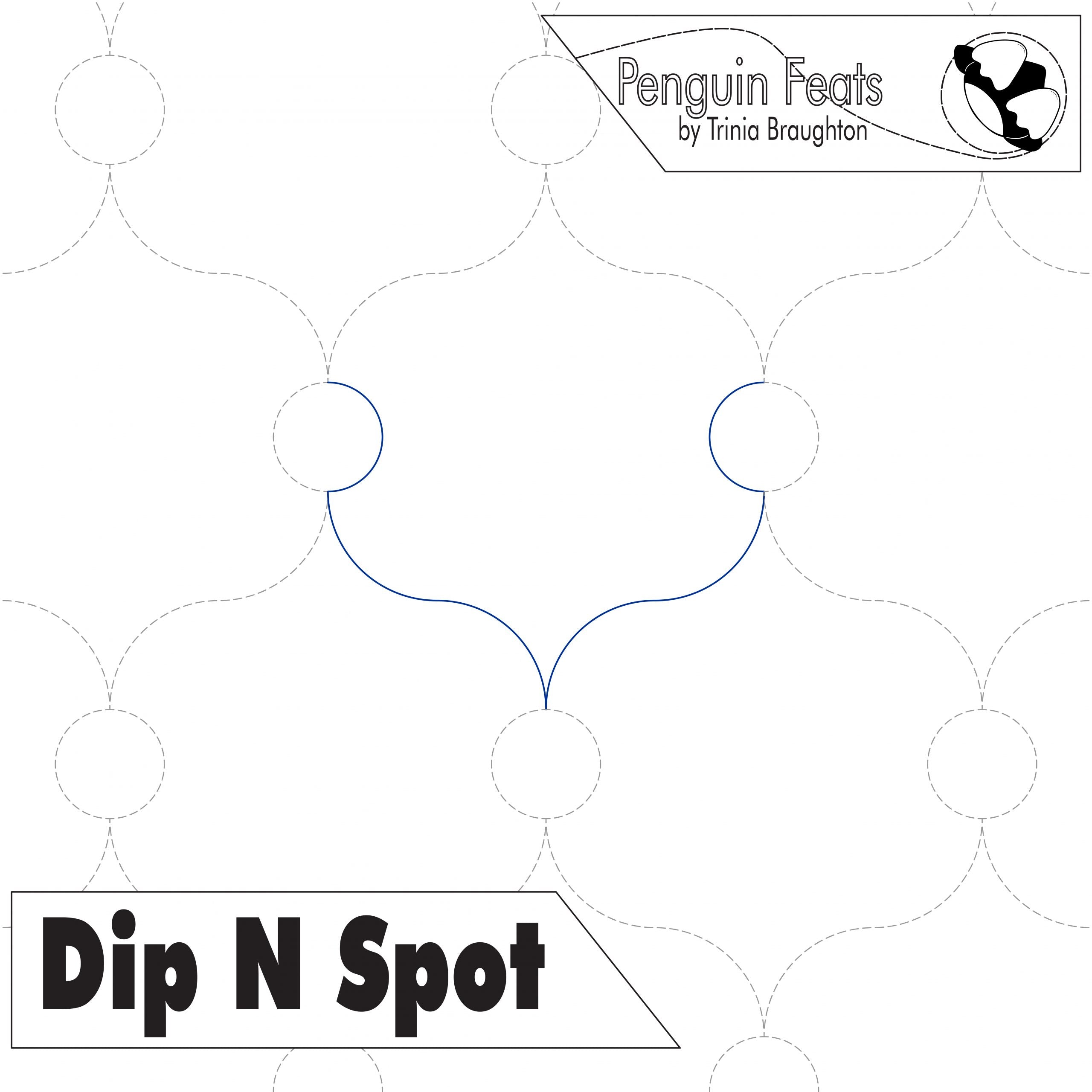 Line design for 'Dip N Spot' with circular patterns and branding at the top.