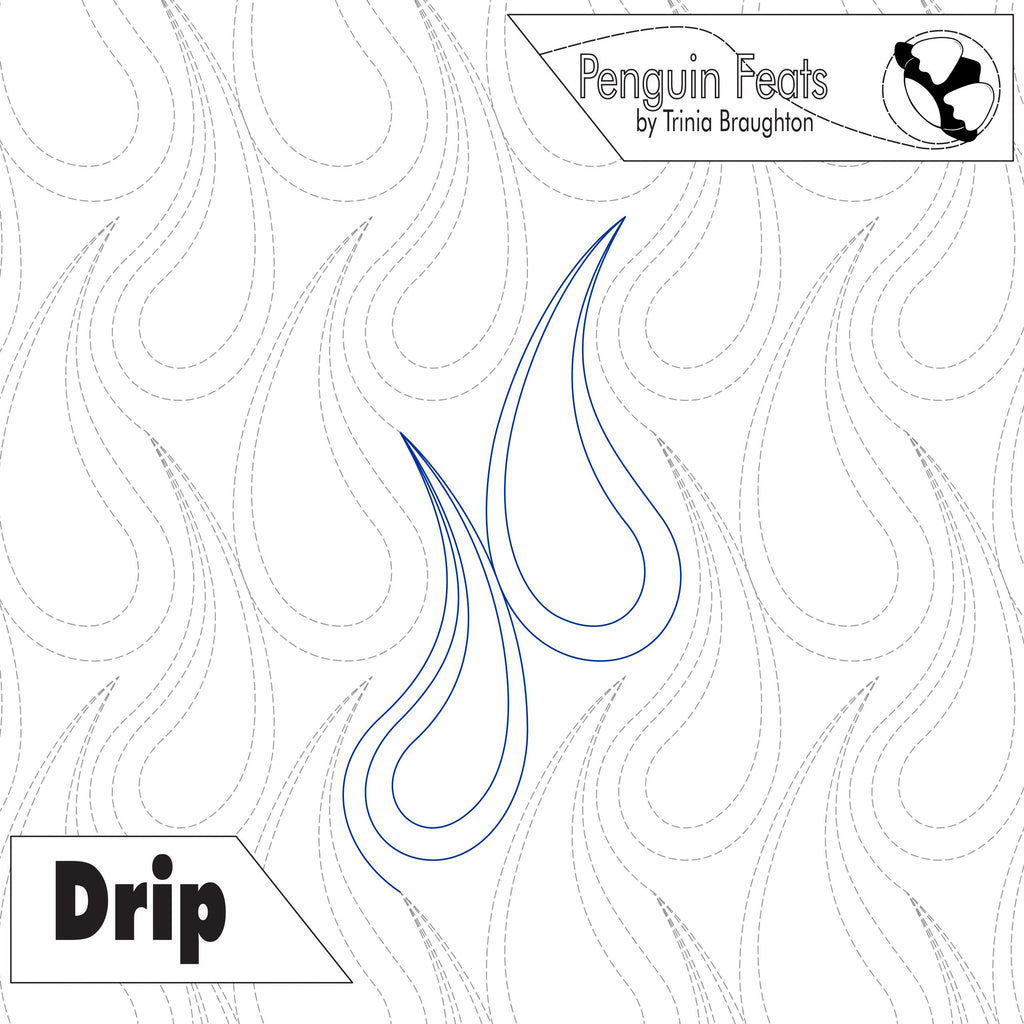 Design with wavy lines and 'Penguin Feats' branding on a white background