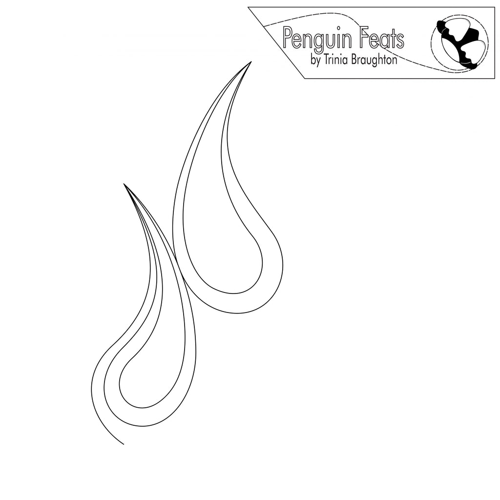 Outline of stylized water drops with 'Penguin Feats' logo above on a white background