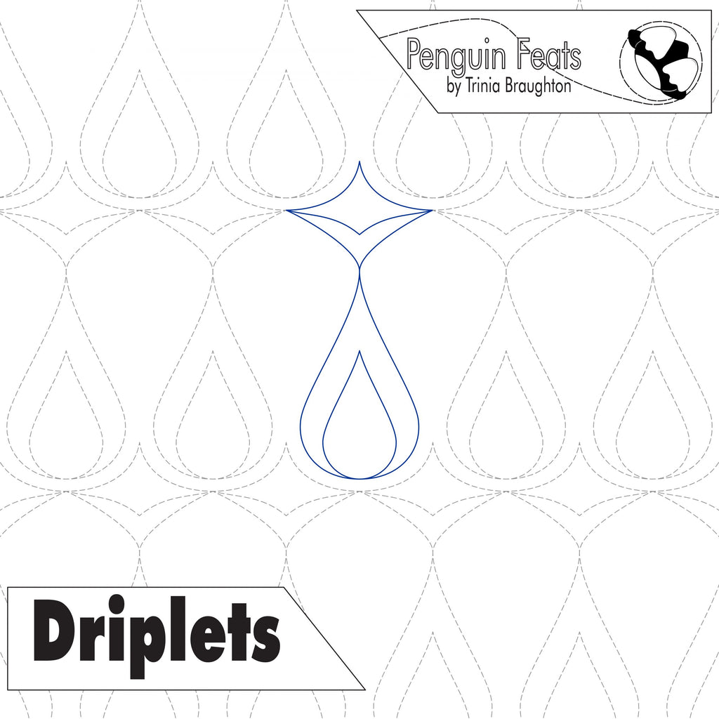 Pattern design labeled 'Driplets' by Penguin Feats with a logo in the corner.