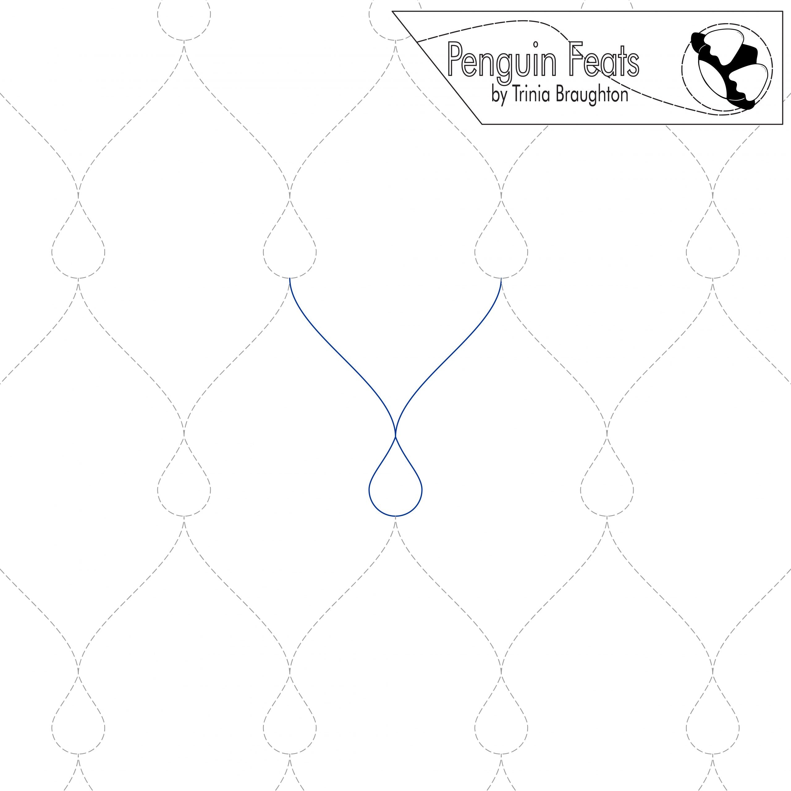 Water droplet patterned design with 'Penguin Feats' branding at the top right corner.
