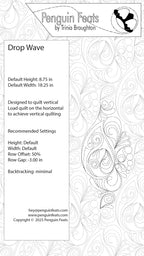 Quilting design guide with water drops and swirls inside a wave pattern and text on a white background