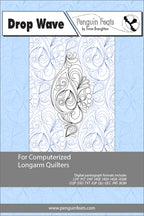 Design sheet for computerized longarm quilters with a stylized wave pattern on a light blue background.