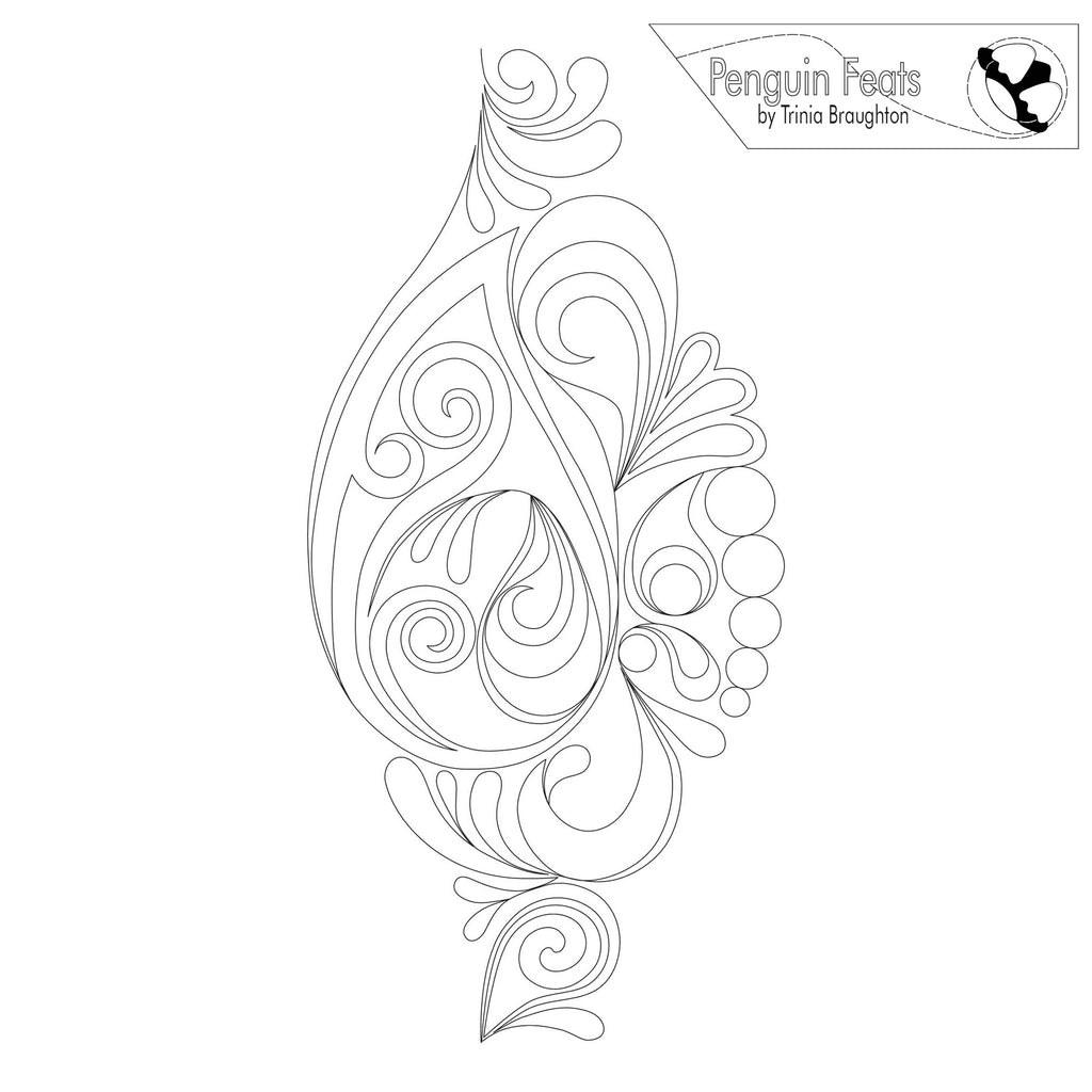Decorative line art design with 'Penguin Feats' branding on a white background